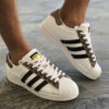 Adidas Superstar Personalizzate Tessuto Dorato e Bande in Cuoio