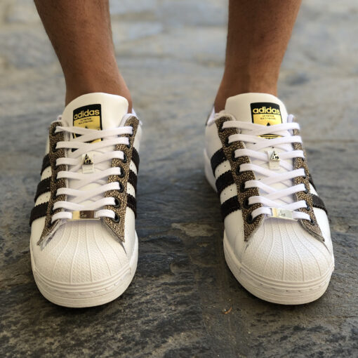 Adidas Superstar Personalizzate Tessuto Dorato e Bande in Cuoio