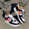 Nike Air Force One Custom Dipinta a Mano Nero e Swoosh Fucsia e Arancio Fluo