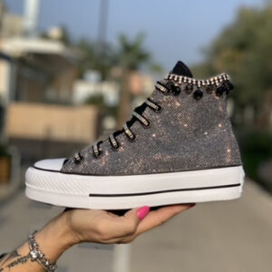 Converse All Star Personalizzate Platform Lurex Argento & Strass
