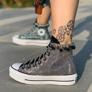 Converse All Star Personalizzate Platform Lurex Argento & Strass