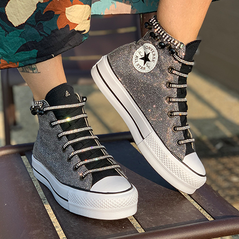 All Star Platform Argento Strass | LLab scarpe custom