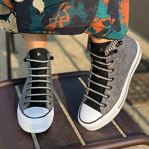 Converse All Star Personalizzate Platform Lurex Argento & Strass