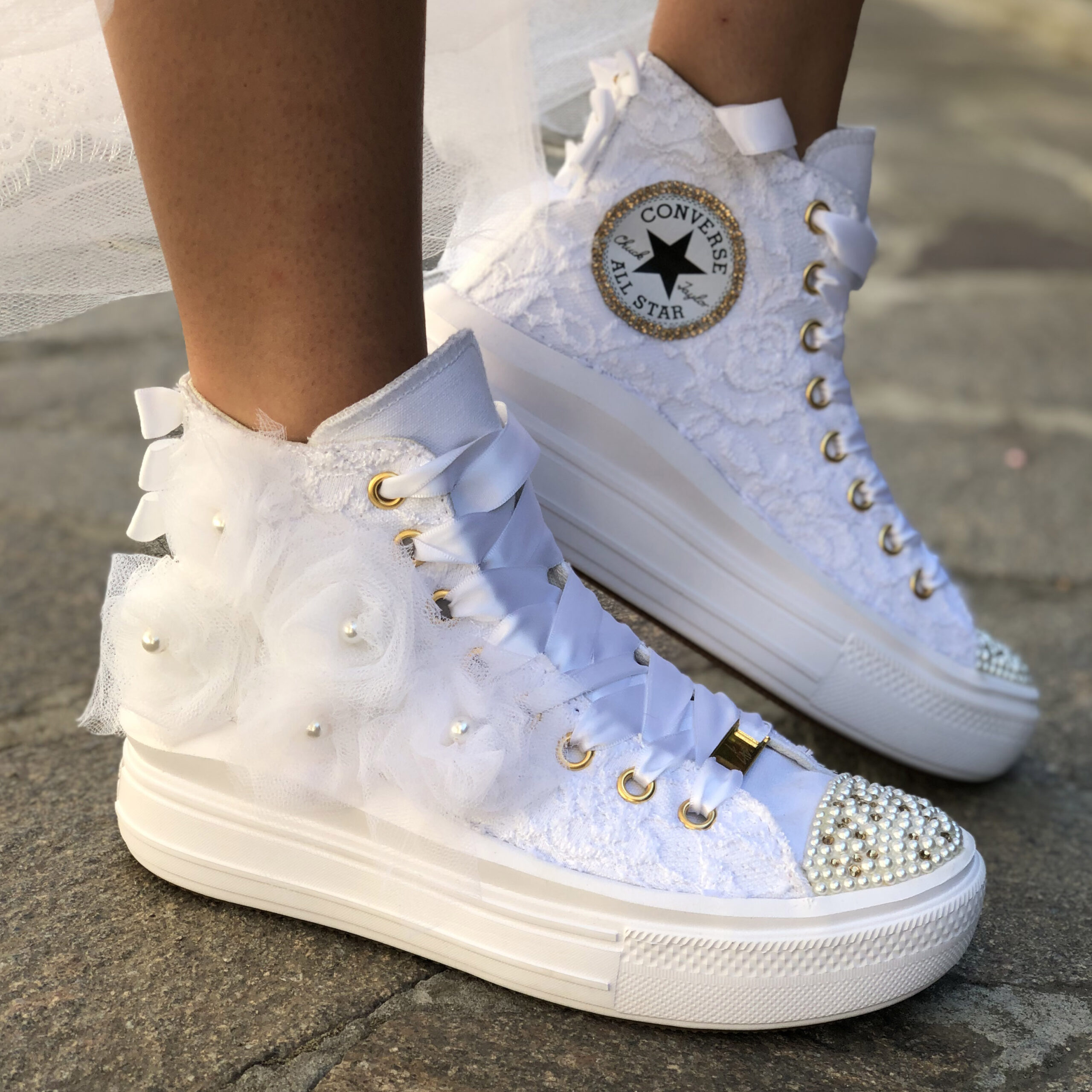 Llanura Esmerado Botánica Converse Personalizzate Sposa Rose, Perle, Strass | LLab scarpe custom