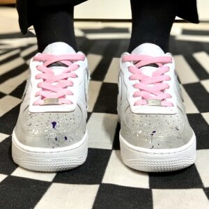 Nike Air Force One Custom Glitter Bianco e Argento e Sporcatura Grigio e Nera