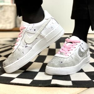 Nike Air Force One Custom Glitter Bianco e Argento e Sporcatura Grigio e Nera