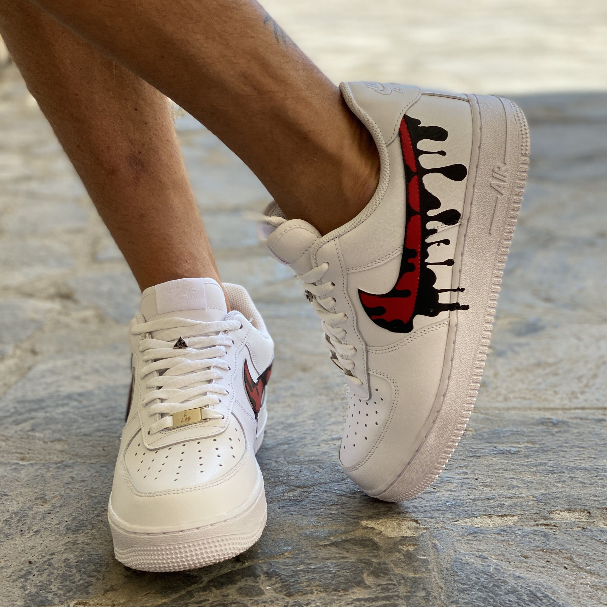 Nike Air Force One Custom Swoosh Goccia Rosso & Nero - Vol.2