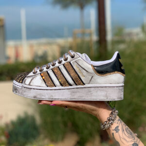 Adidas Superstar Bold Personalizzate Bande e Laccetti in Strass Dorati