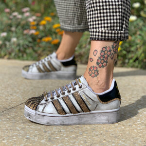 Adidas Superstar Bold Personalizzate Bande e Laccetti in Strass Dorati