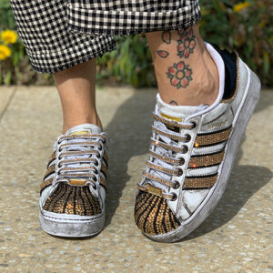 Adidas Superstar Bold Personalizzate Bande e Laccetti in Strass Dorati
