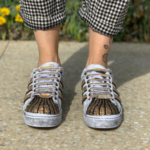 Adidas Superstar Bold Personalizzate Bande e Laccetti in Strass Dorati