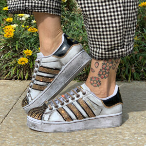 Adidas Superstar Bold Personalizzate Bande e Laccetti in Strass Dorati