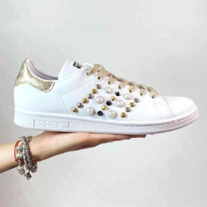 Adidas Stan Smith Personalizzate Borchie, Perle e Lacci Oro