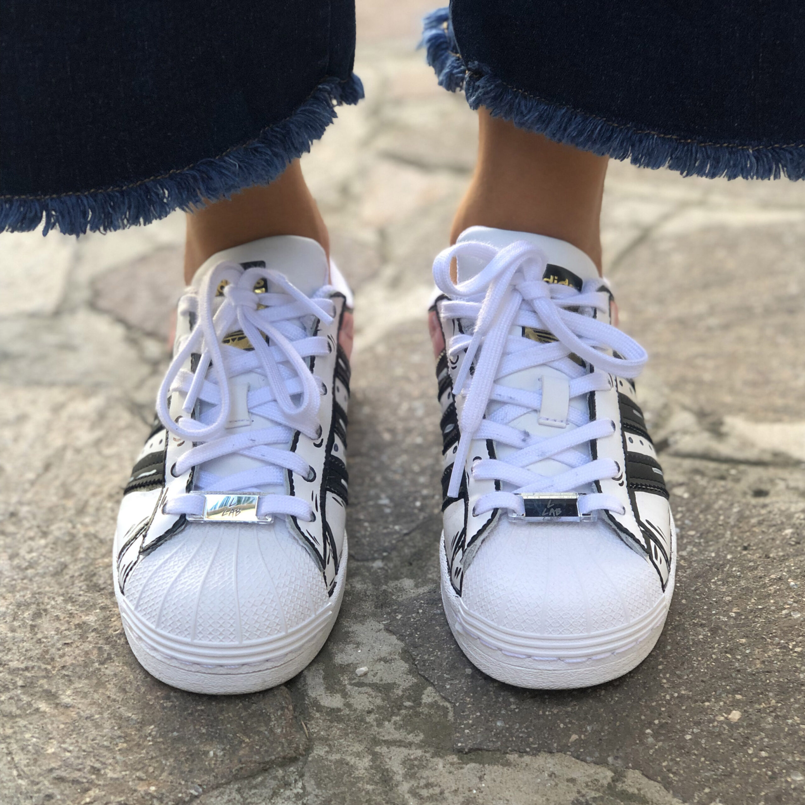 Adidas Superstar Personalizzate Cartoon Dipinte A Mano Rosa