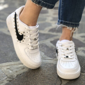 Nike Air Force One Custom Glitter Nero e Borchie Piatte