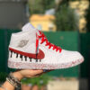 Nike Jordan 1 Custom Swoosh Effetto Goccia, Sporcatura Fluo e Nera e Laccetti Rossi