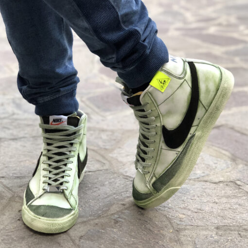 Nike Blazer Customized Délavé Verde Con Swoosh Scamosciato