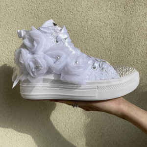 Converse All Star Personalizzate Move Platform Sposa Rose, Pizzo, Perle e Raso
