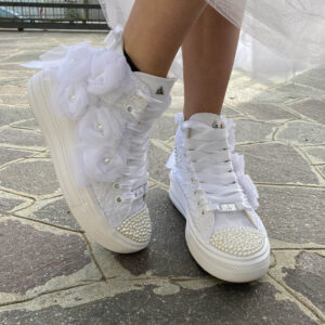 Converse All Star Personalizzate Move Platform Sposa Rose, Pizzo, Perle e Raso
