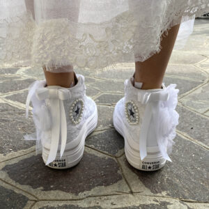 Converse All Star Personalizzate Move Platform Sposa Rose, Pizzo, Perle e Raso