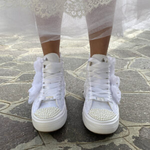 Converse All Star Personalizzate Move Platform Sposa Rose, Pizzo, Perle e Raso