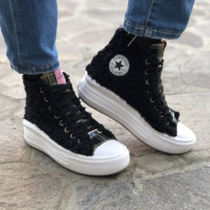 Converse All Star Personalizzate Platform Move Teddy Black laccetti Neri