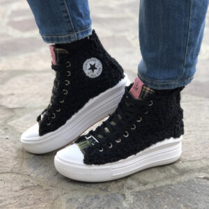 Converse All Star Personalizzate Platform Move Teddy Black laccetti Neri