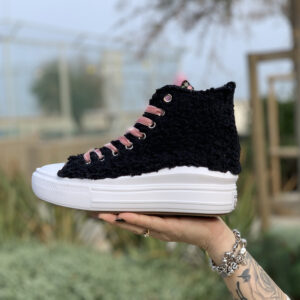 Converse All Star Personalizzate Platform Move Teddy Black laccetti Rosa