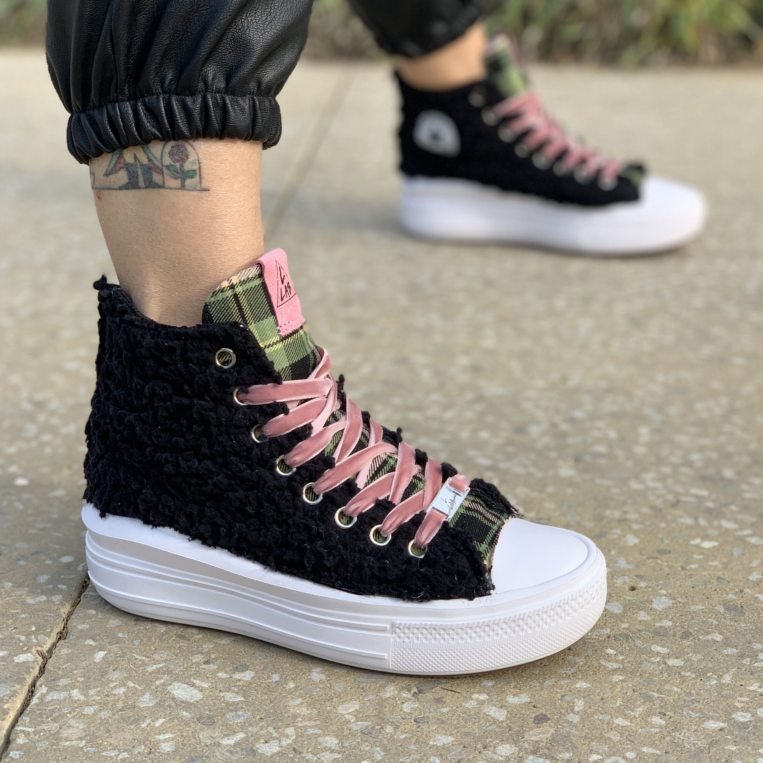Converse All Star Personalizzate Platform Move Teddy Black laccetti Rosa