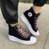 Converse All Star Personalizzate Platform Move Teddy Black laccetti Rosa