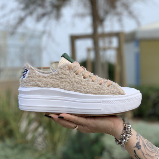 Converse All Star Personalizzate Platform Move Low Teddy Beige