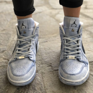 Nike Jordan 1 Custom Délavé Blu Con Swoosh Squamato