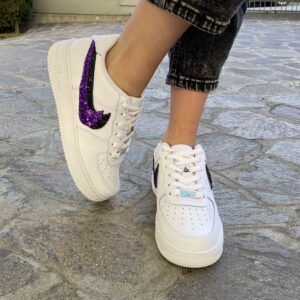 Nike Air Force One Custom Doppio Swoosh Glitter Nero e Viola
