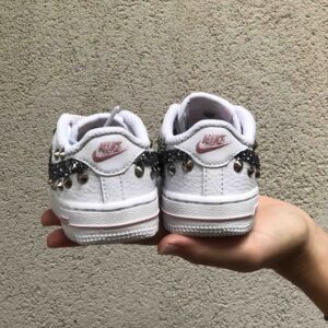Nike Air Force One Custom Kids Swoosh Glitter Nero e Borchie