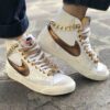 Nike Blazer Customized Swoosh Tessuto Oro, Doppi Lacci, Inserti Squamato e Dettagli Dorati