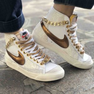 Nike Blazer Customized Swoosh Oro e Doppi Lacci LLab Scarpe Custom