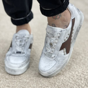 Diadora Personalizzate Game Logo Marrone Perlato, Borchie e Sporcatura Vintage