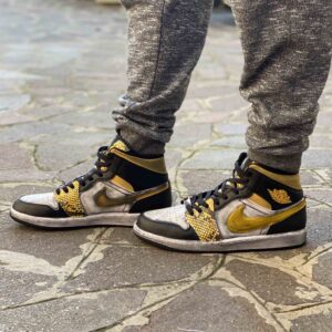 Nike Jordan 1 Custom Délavé Swoosh e Inserti Squamato Giallo