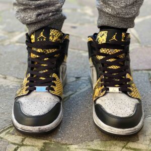 Nike Jordan 1 Custom Délavé Swoosh e Inserti Squamato Giallo