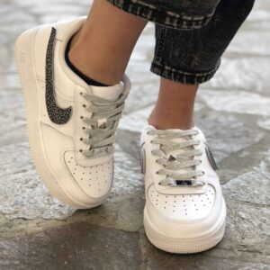 Nike Air Force One Custom Swoosh Glitter Squamato e Lacci Glitter Argento