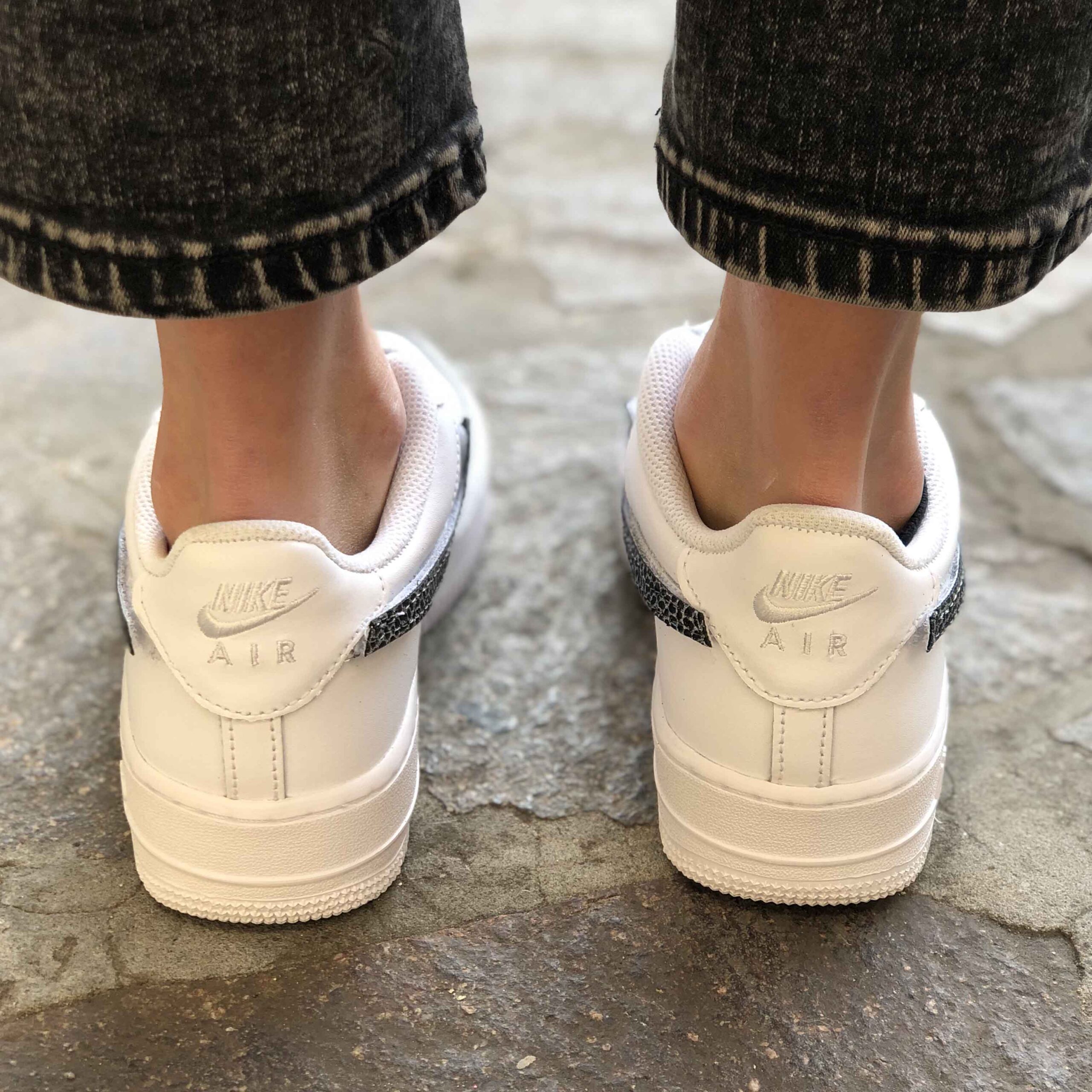 Nike Air Force One Custom Swoosh Glitter Squamato e Lacci Glitter Argento