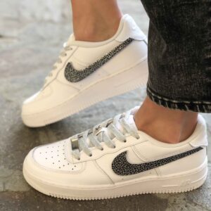 Nike Air Force One Custom Swoosh Glitter Squamato e Lacci Glitter Argento