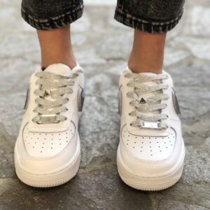 Nike Air Force One Custom Swoosh Glitter Squamato e Lacci Glitter Argento