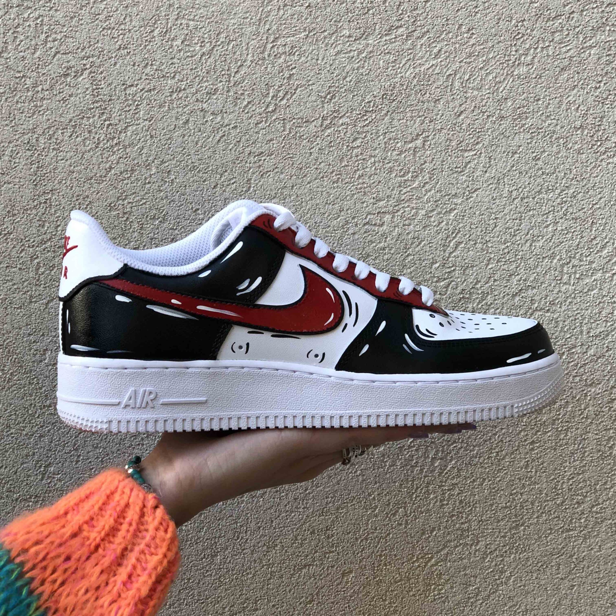Nike Air Force One Custom Cartoon Dipinte A Mano Nero & Rosso - Vol 2