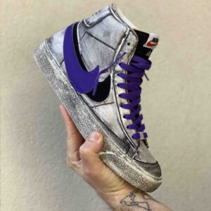 Nike Blazer Customized Borchie, Doppio Swoosh Nero e Viola e Sporcatura Vintage
