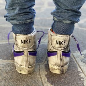 Nike Blazer Customized Borchie, Doppio Swoosh Nero e Viola e Sporcatura Vintage