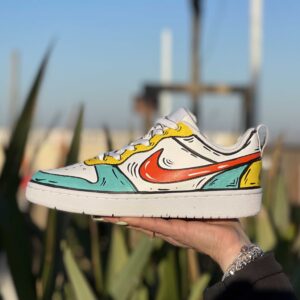 Nike Court Vision Custom Cartoon Dipinte A Mano Giallo, Arancio & Azzurro Vol.2