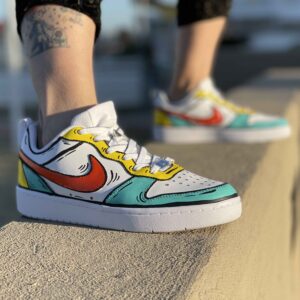 Nike Court Vision Custom Cartoon Dipinte A Mano Giallo, Arancio & Azzurro Vol.2