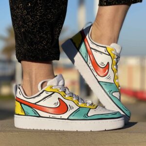 Nike Court Vision Custom Cartoon Dipinte A Mano Giallo, Arancio & Azzurro Vol.2