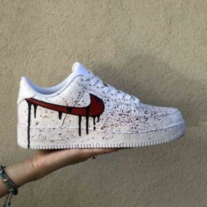 Nike Air Force One Custom Swoosh Goccia e Sporcatura Rosso & Nero